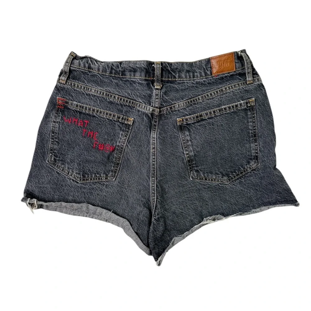 BDG Urban Outfitters Embroidered Denim Shorts Washed Black Gray 30 High Rise